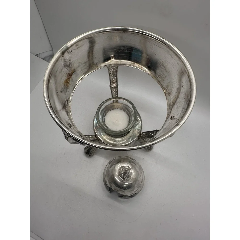 Vintage Silver Plate Coffee Warmer Stand Lid Replacement Parts Candle Holder